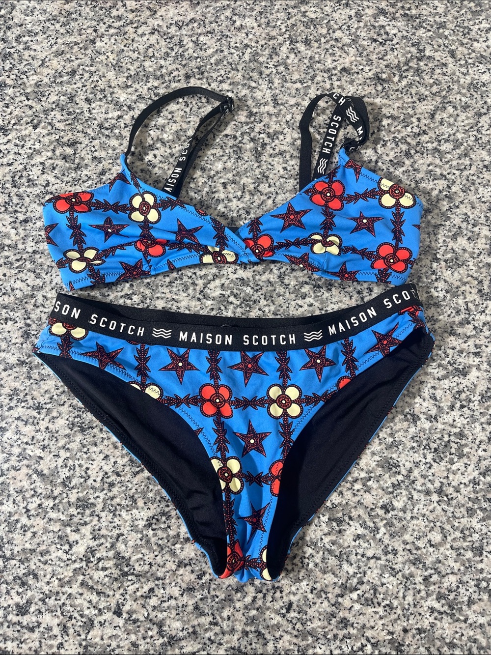 Scotch & Soda Blue Floral Star Bikini Set with Black Trim